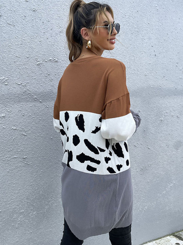 leopard-print cardigan knitted sweater coat BLUE ZONE PLANET