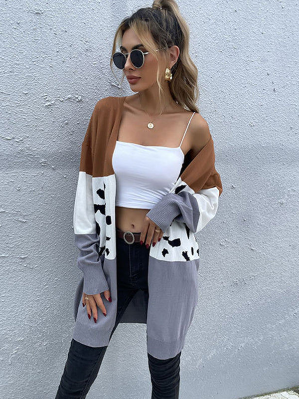 leopard-print cardigan knitted sweater coat BLUE ZONE PLANET