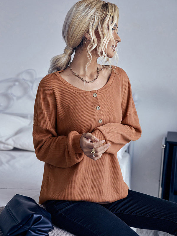 Blue Zone Planet | Solid Color Long Sleeve Knit Sweater Thin Section BLUE ZONE PLANET