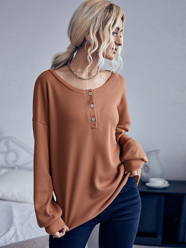 Blue Zone Planet | Solid Color Long Sleeve Knit Sweater Thin Section BLUE ZONE PLANET
