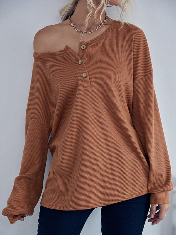 Blue Zone Planet | Solid Color Long Sleeve Knit Sweater Thin Section BLUE ZONE PLANET