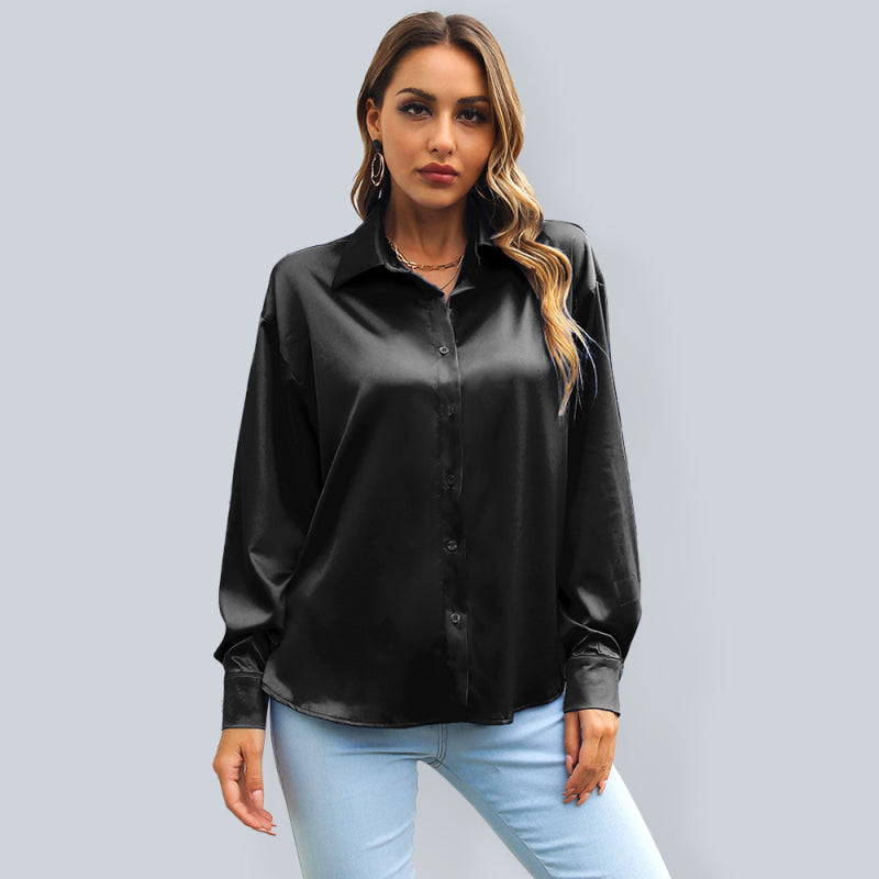 Satin shirt loose shoulder sleeve Long Sleeve Shirt BLUE ZONE PLANET