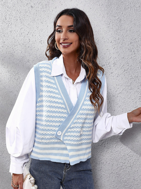 Blue Zone Planet | stripe knitted Cardigan Sweater Vest kakaclo