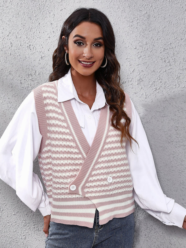 Blue Zone Planet | stripe knitted Cardigan Sweater Vest kakaclo
