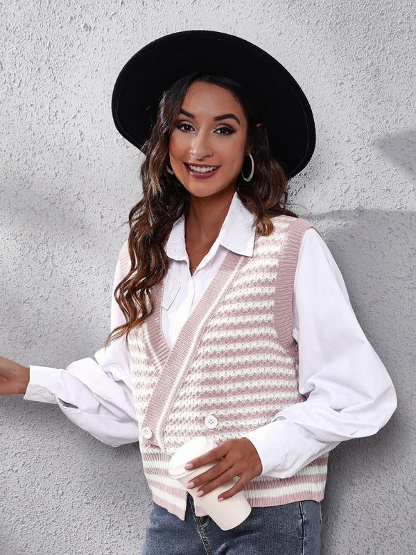 Blue Zone Planet | stripe knitted Cardigan Sweater Vest kakaclo