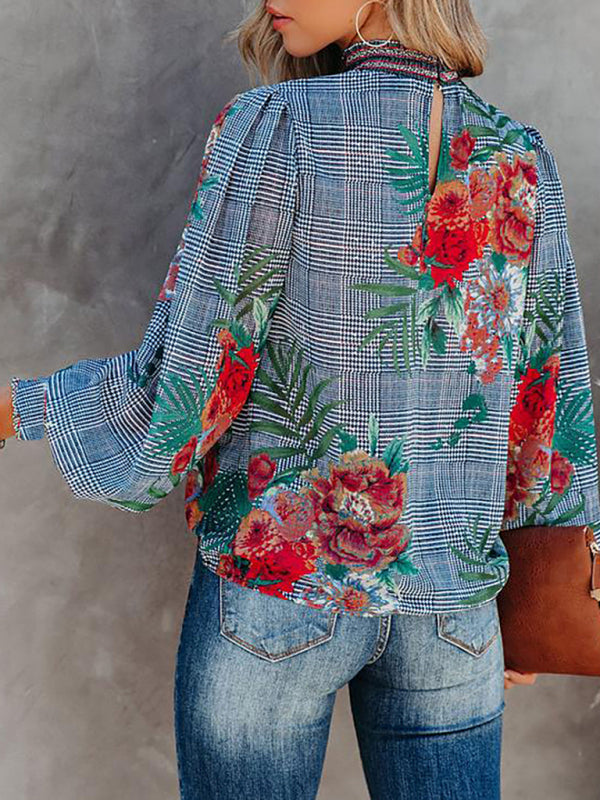 Blue Zone Planet | Women's Printed Lantern Long Sleeve Loose Casual Shirt BLUE ZONE PLANET