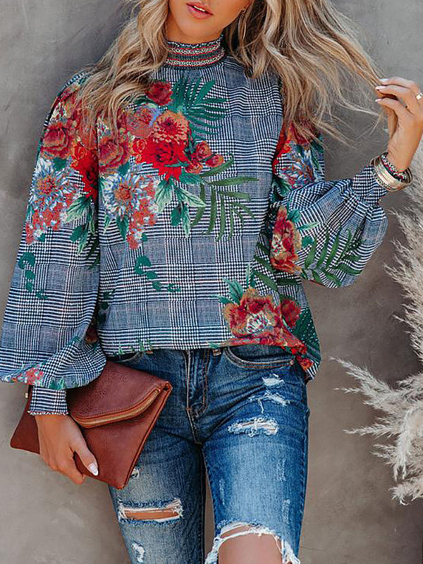 Blue Zone Planet | Women's Printed Lantern Long Sleeve Loose Casual Shirt BLUE ZONE PLANET