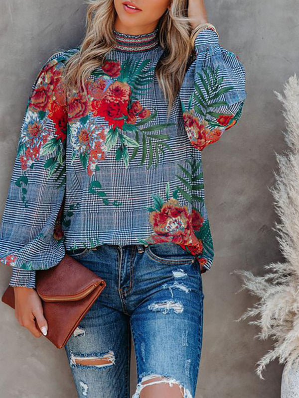 Blue Zone Planet | Women's Printed Lantern Long Sleeve Loose Casual Shirt BLUE ZONE PLANET
