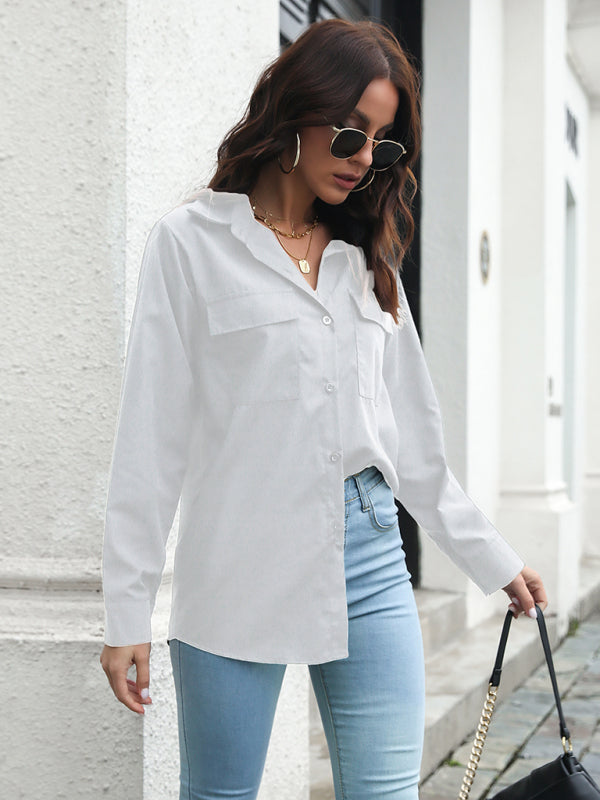 double pocket long sleeve loose shirt BLUE ZONE PLANET