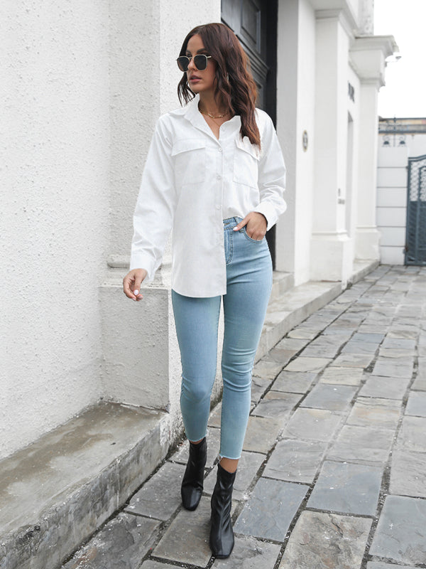 double pocket long sleeve loose shirt BLUE ZONE PLANET