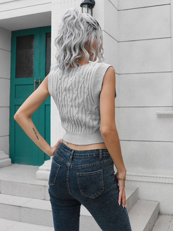 Blue Zone Planet | fried dough twist V-neck vest sweater BLUE ZONE PLANET