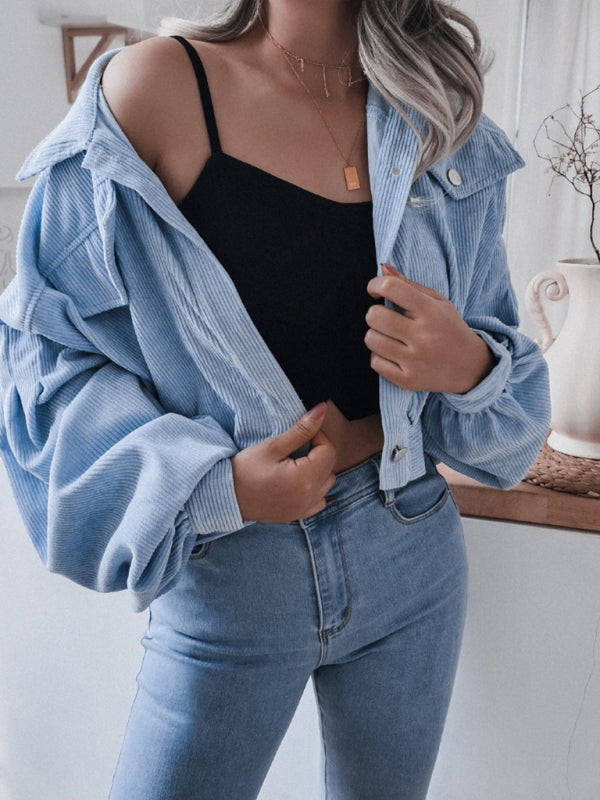 Aria's lantern long sleeve corduroy short coat BLUE ZONE PLANET