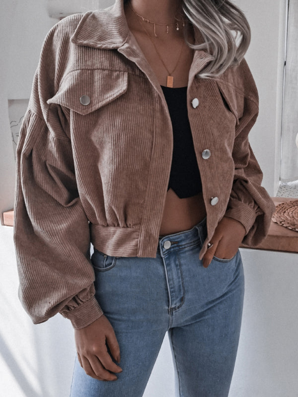 Aria's lantern long sleeve corduroy short coat BLUE ZONE PLANET