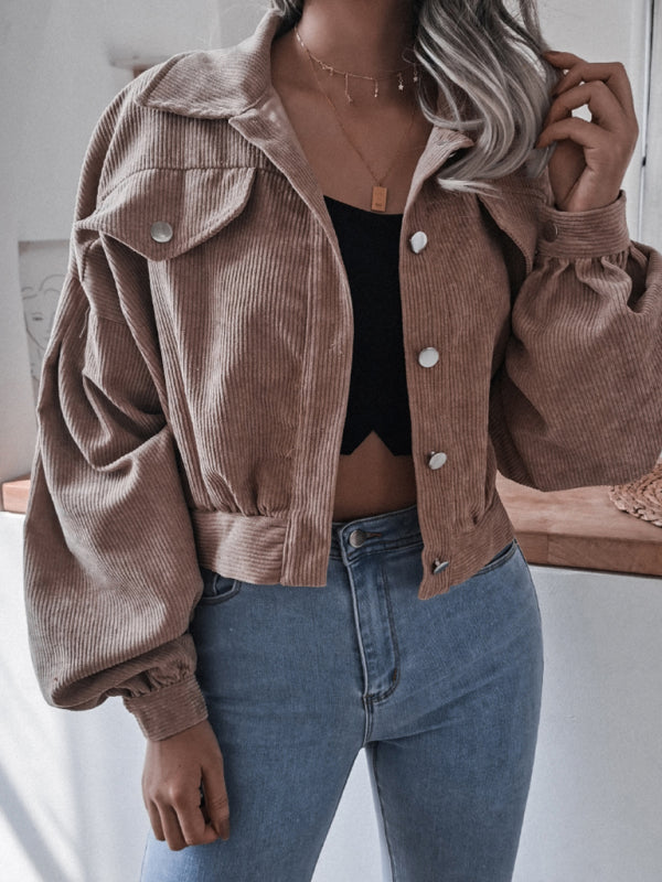 Aria's lantern long sleeve corduroy short coat BLUE ZONE PLANET