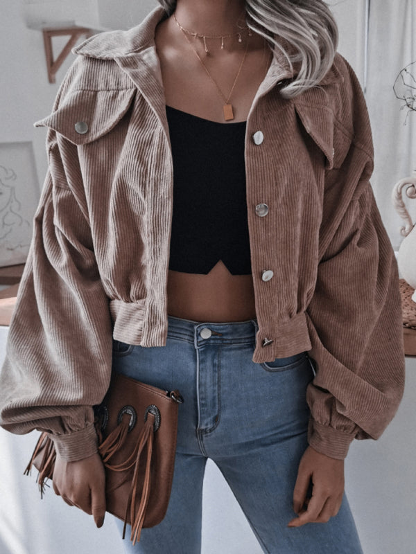 Aria's lantern long sleeve corduroy short coat BLUE ZONE PLANET