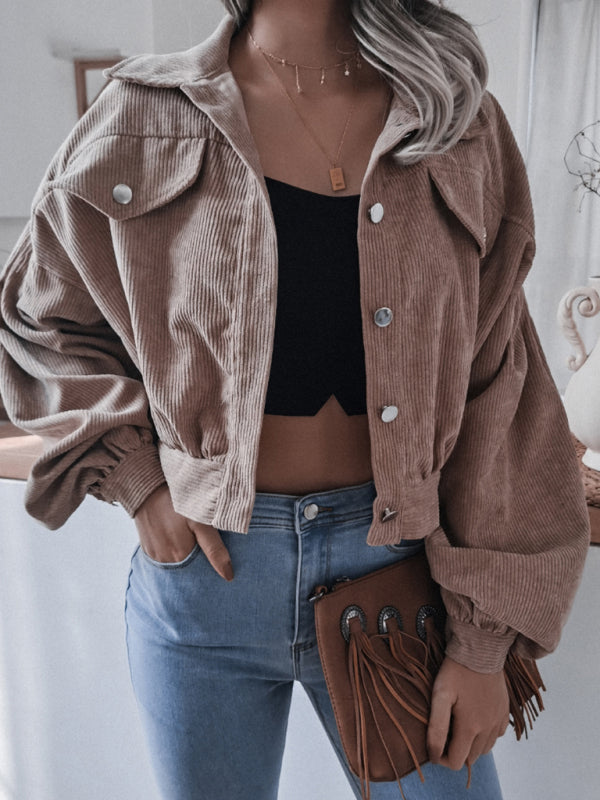 Aria's lantern long sleeve corduroy short coat BLUE ZONE PLANET