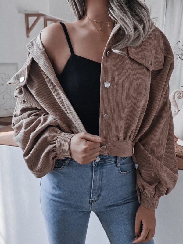 Aria's lantern long sleeve corduroy short coat BLUE ZONE PLANET