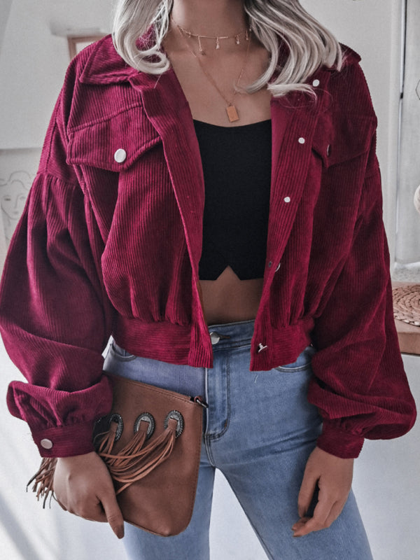 Aria's lantern long sleeve corduroy short coat BLUE ZONE PLANET