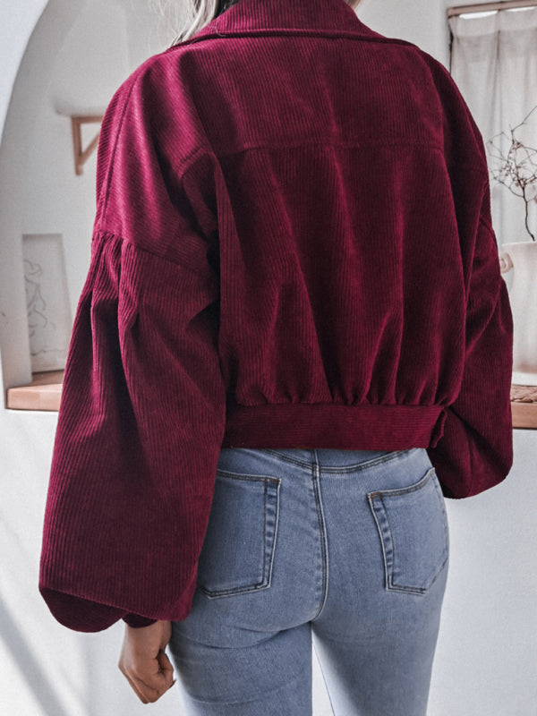 Aria's lantern long sleeve corduroy short coat BLUE ZONE PLANET