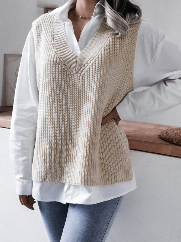 Blue Zone Planet | V-neck loose knit sweater vest BLUE ZONE PLANET