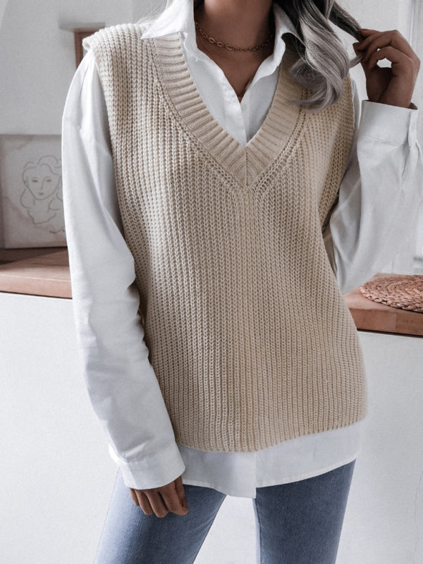 Blue Zone Planet | V-neck loose knit sweater vest BLUE ZONE PLANET