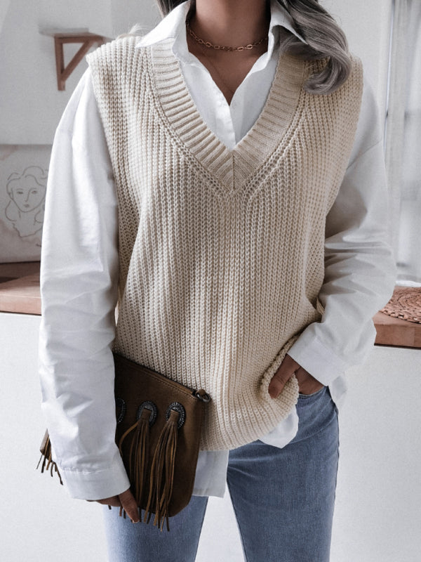 Blue Zone Planet | V-neck loose knit sweater vest BLUE ZONE PLANET