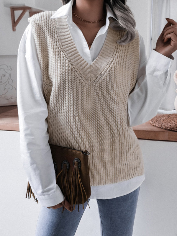 Blue Zone Planet | V-neck loose knit sweater vest BLUE ZONE PLANET