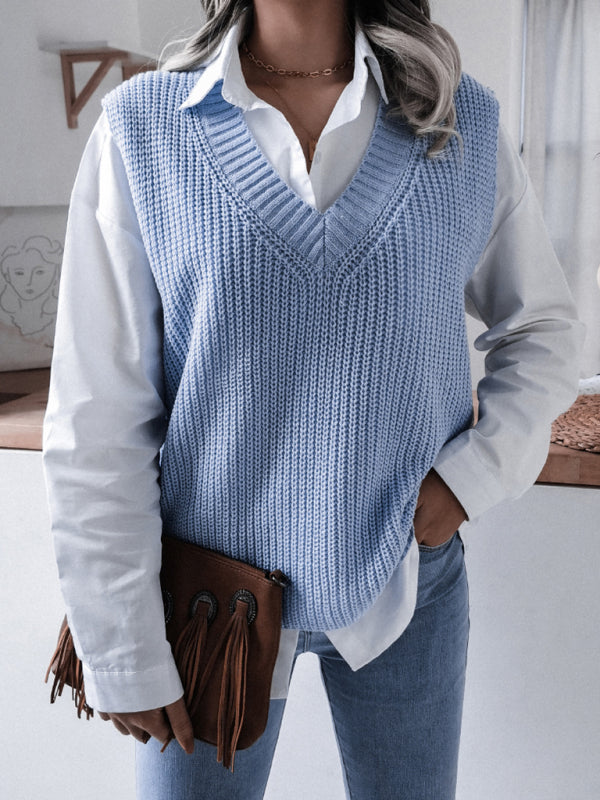 Blue Zone Planet | V-neck loose knit sweater vest BLUE ZONE PLANET