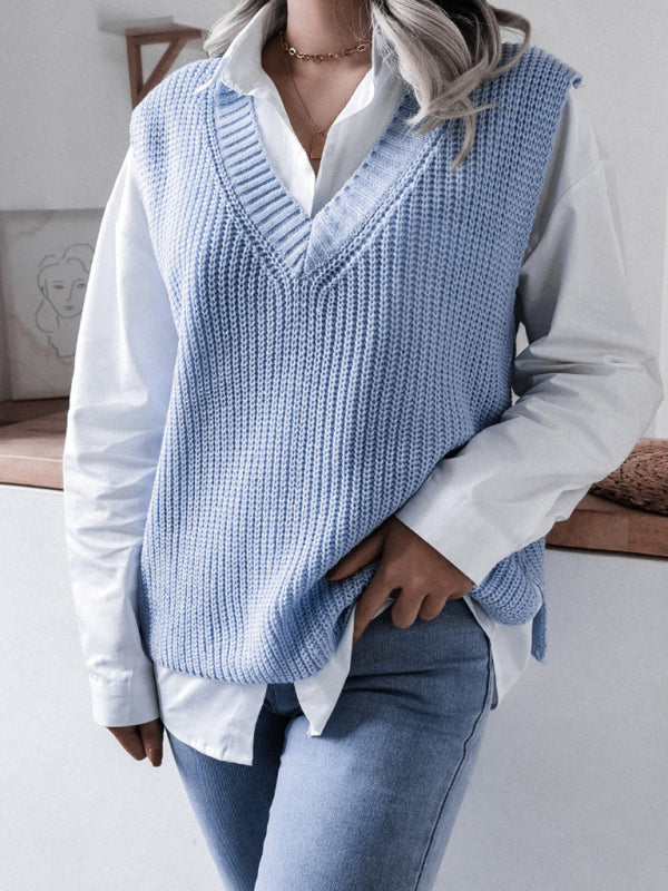 Blue Zone Planet | V-neck loose knit sweater vest BLUE ZONE PLANET