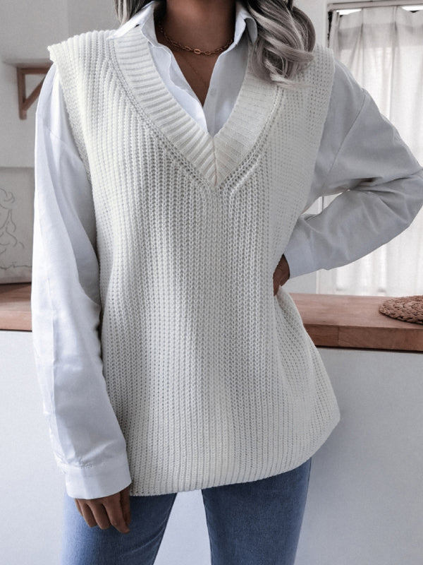 Blue Zone Planet | V-neck loose knit sweater vest BLUE ZONE PLANET
