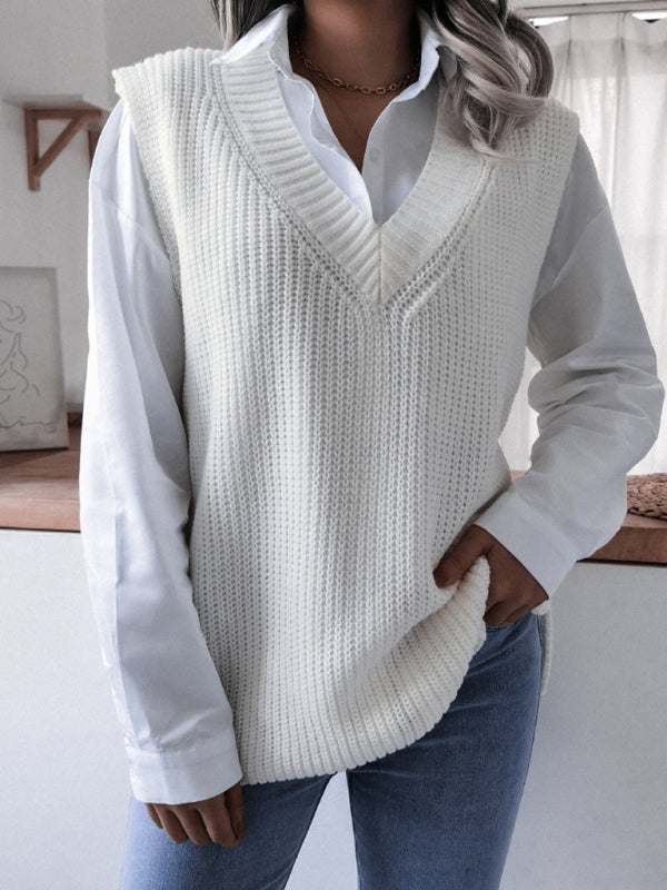 Blue Zone Planet | V-neck loose knit sweater vest BLUE ZONE PLANET