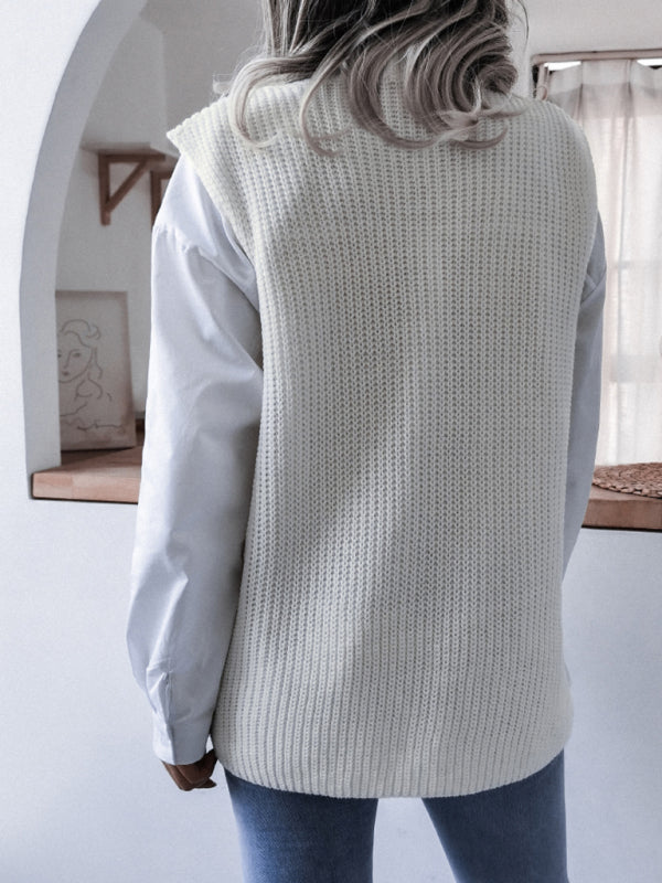 Blue Zone Planet | V-neck loose knit sweater vest BLUE ZONE PLANET