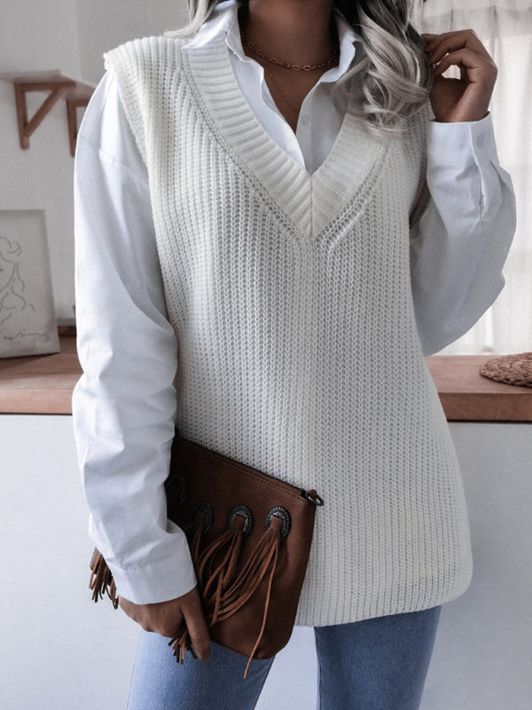 Blue Zone Planet | V-neck loose knit sweater vest BLUE ZONE PLANET