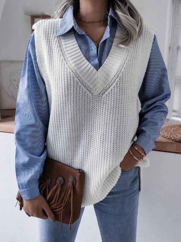 Blue Zone Planet | V-neck loose knit sweater vest BLUE ZONE PLANET