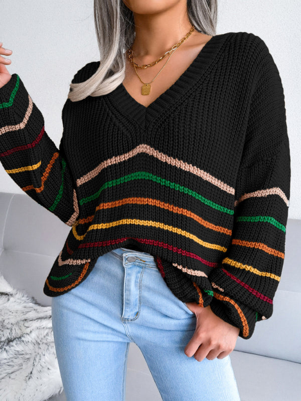 Rainbow Stripe loose sweater BLUE ZONE PLANET