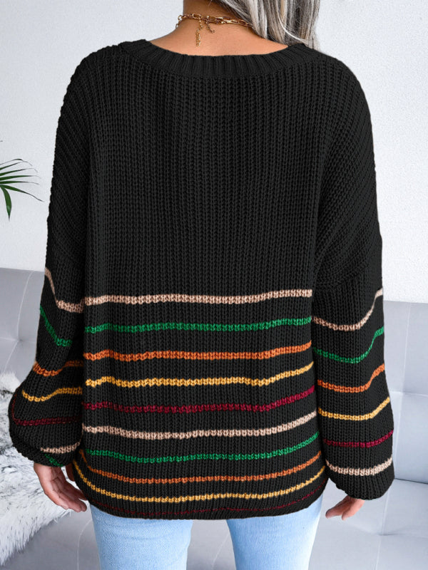 Rainbow Stripe loose sweater BLUE ZONE PLANET