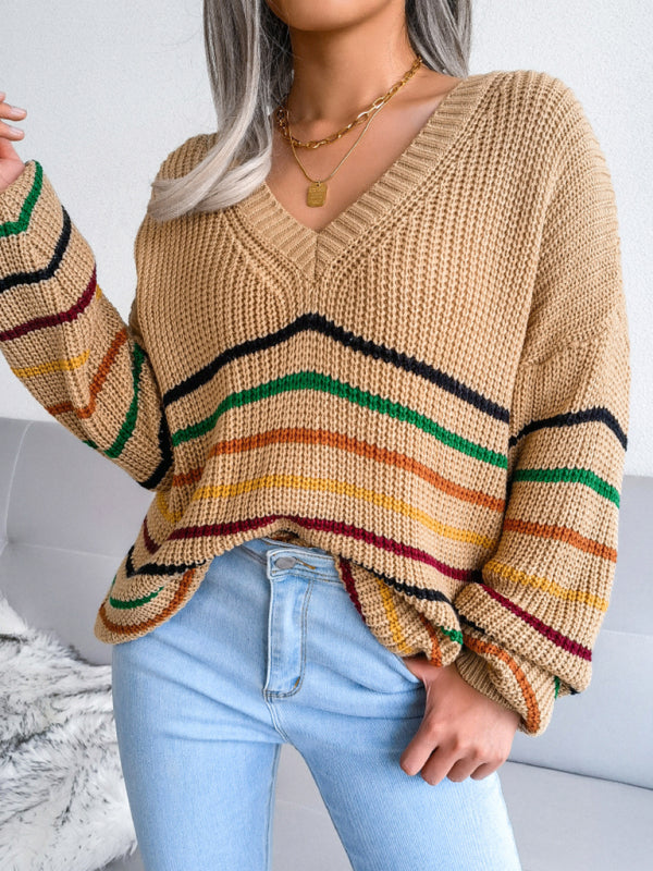 Rainbow Stripe loose sweater BLUE ZONE PLANET
