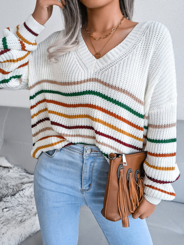 Rainbow Stripe loose sweater BLUE ZONE PLANET