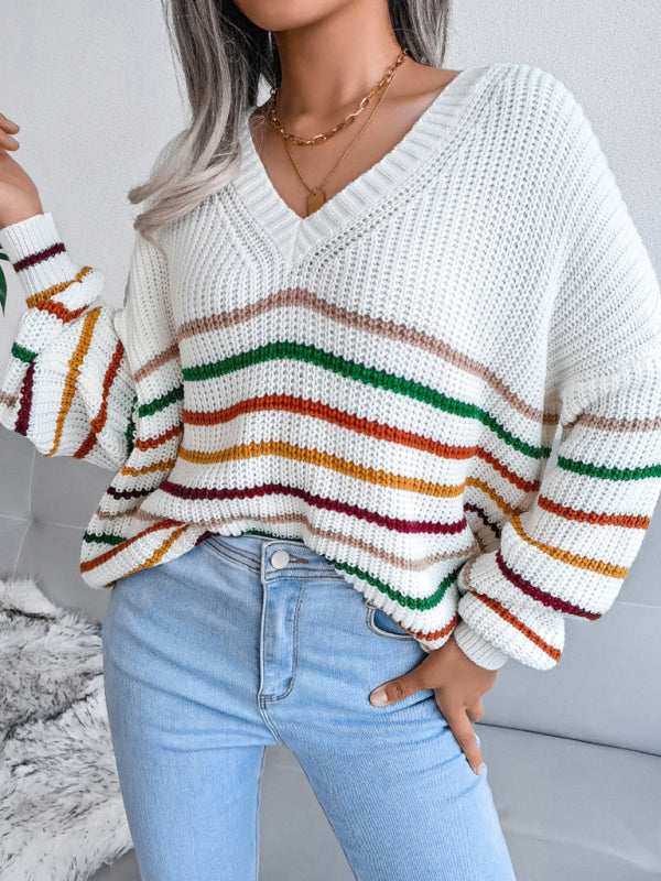 Rainbow Stripe loose sweater BLUE ZONE PLANET