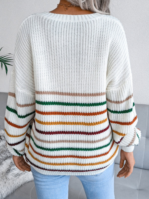 Rainbow Stripe loose sweater BLUE ZONE PLANET