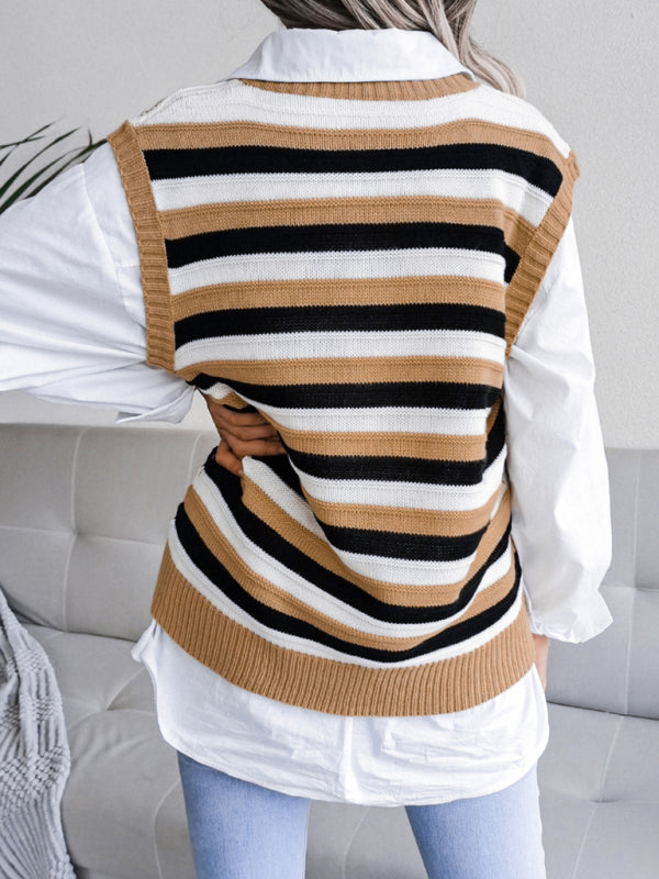 Blue Zone Planet | Daisy's V-neck hollow stripe vest sweater BLUE ZONE PLANET
