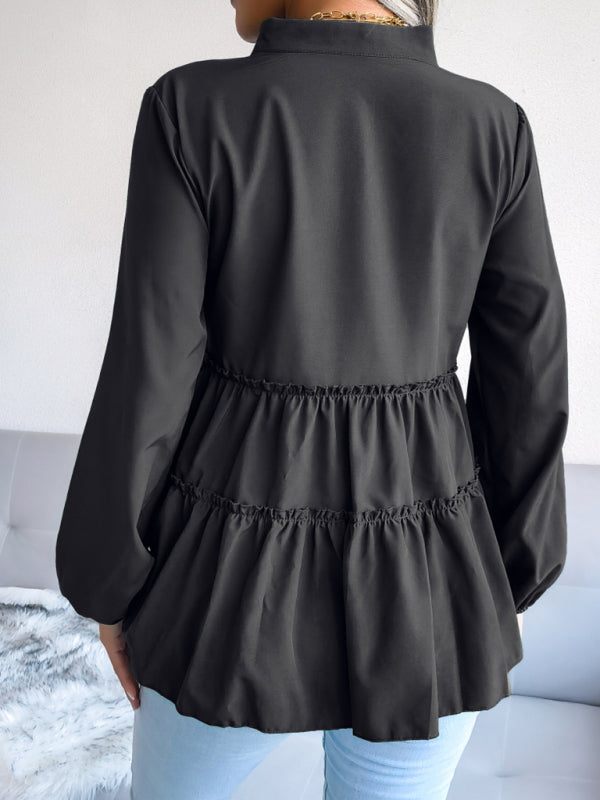 Blue Zone Planet | Women's Lantern long sleeve casual loose Ruffle large swing Chiffon Shirt Top BLUE ZONE PLANET