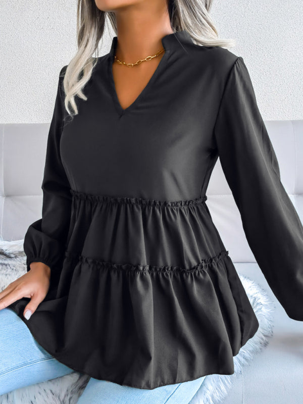 Blue Zone Planet | Women's Lantern long sleeve casual loose Ruffle large swing Chiffon Shirt Top BLUE ZONE PLANET