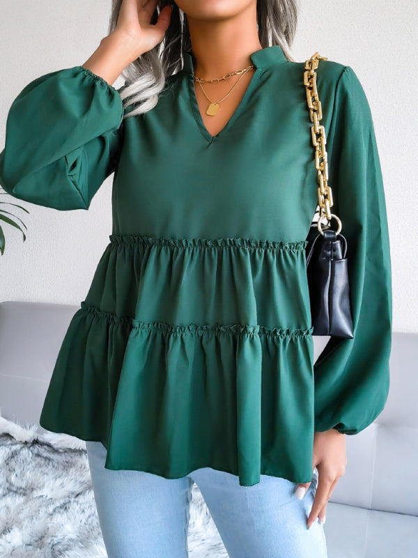Blue Zone Planet | Women's Lantern long sleeve casual loose Ruffle large swing Chiffon Shirt Top BLUE ZONE PLANET