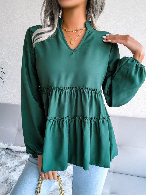 Blue Zone Planet | Women's Lantern long sleeve casual loose Ruffle large swing Chiffon Shirt Top BLUE ZONE PLANET