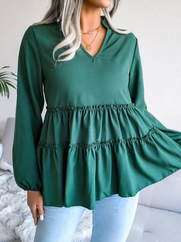 Blue Zone Planet | Women's Lantern long sleeve casual loose Ruffle large swing Chiffon Shirt Top BLUE ZONE PLANET