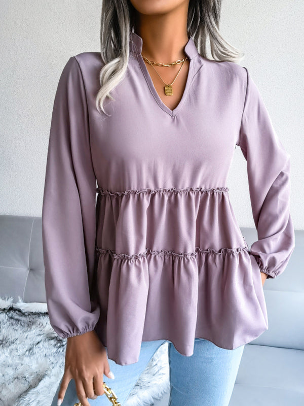 Blue Zone Planet | Women's Lantern long sleeve casual loose Ruffle large swing Chiffon Shirt Top BLUE ZONE PLANET