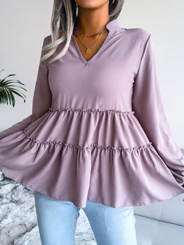 Blue Zone Planet | Women's Lantern long sleeve casual loose Ruffle large swing Chiffon Shirt Top BLUE ZONE PLANET