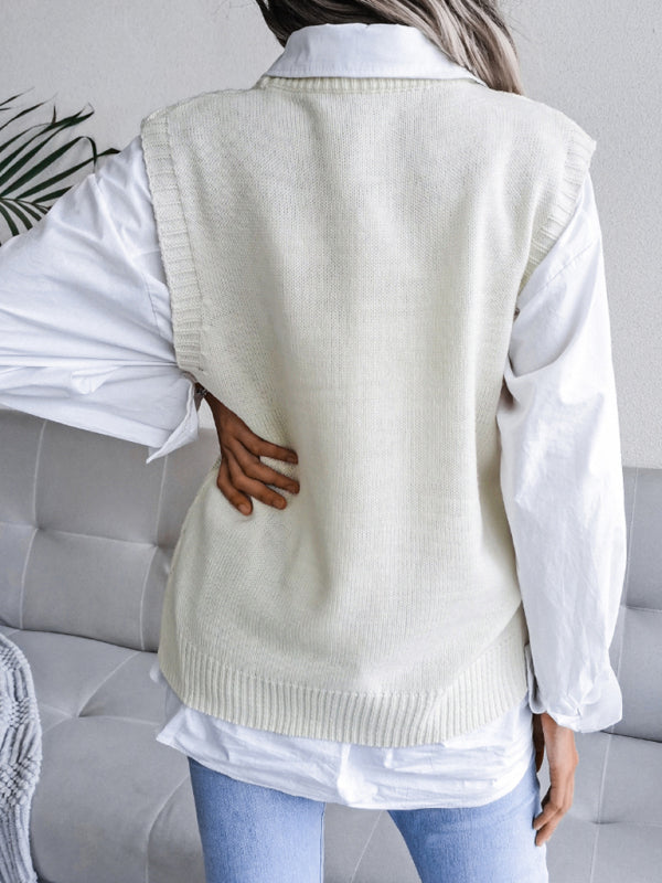 Blue Zone Planet | round neck hollow leaf casual knitted vest sweater BLUE ZONE PLANET