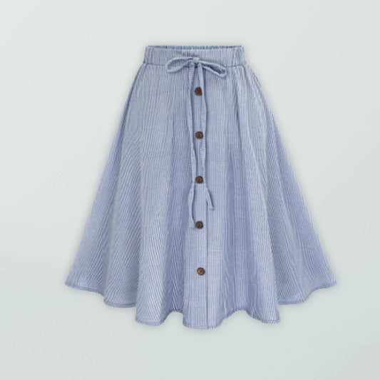 Blue Zone Planet |  Lace-Up Single-Breasted Pinstripe Midi Skirt BLUE ZONE PLANET